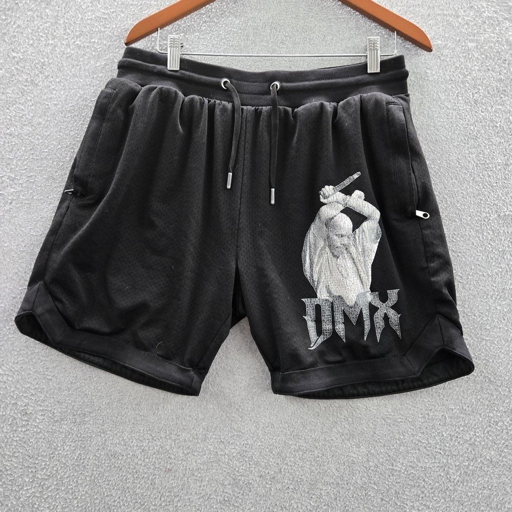 DMX x Shoe Palace Men‎ Activewear Shorts LARGE Black Logo Graphic 6" Inseam